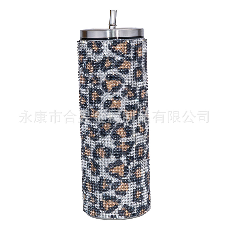 Bling rhinestone taladro 20oz vacío aislado paja de acero inoxidable taza café cuerpo recto adelgazamiento taza