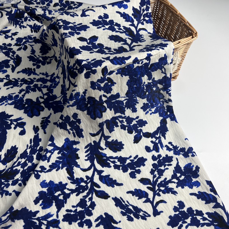 Nuevo monofilamento de bambú corteza de árbol tela de impresión arrugada estilo nacional camisa vestido ropa de casa tela de algodón transpirable