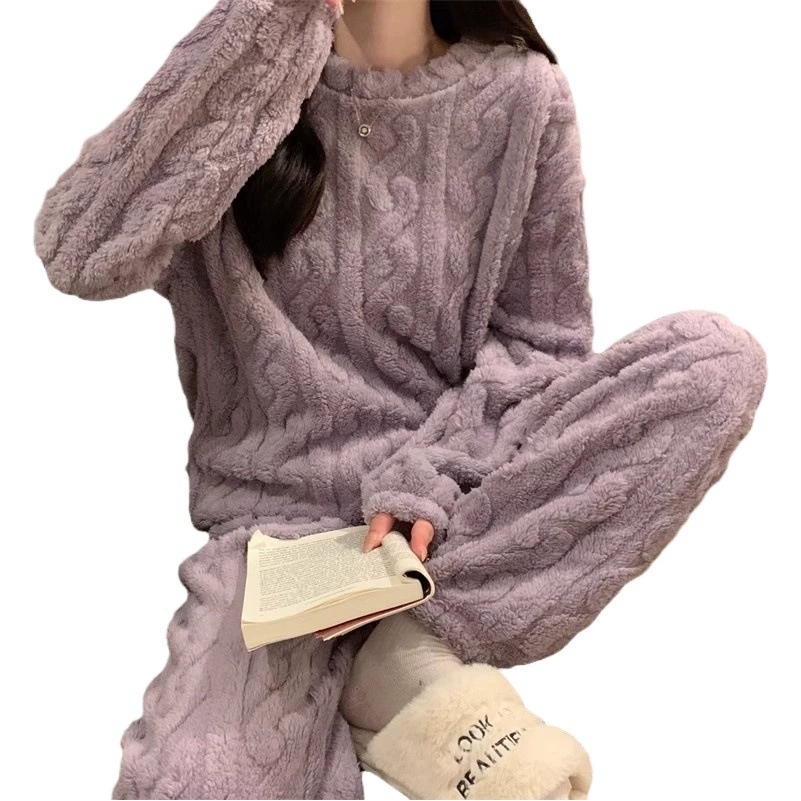 Новый модный коралловый флисовый жаккардовый костюм, пижамы, осенне-зимние на флисовой подкладке, утолщенный повседневный костюм для пары Знаменитостей онлайн