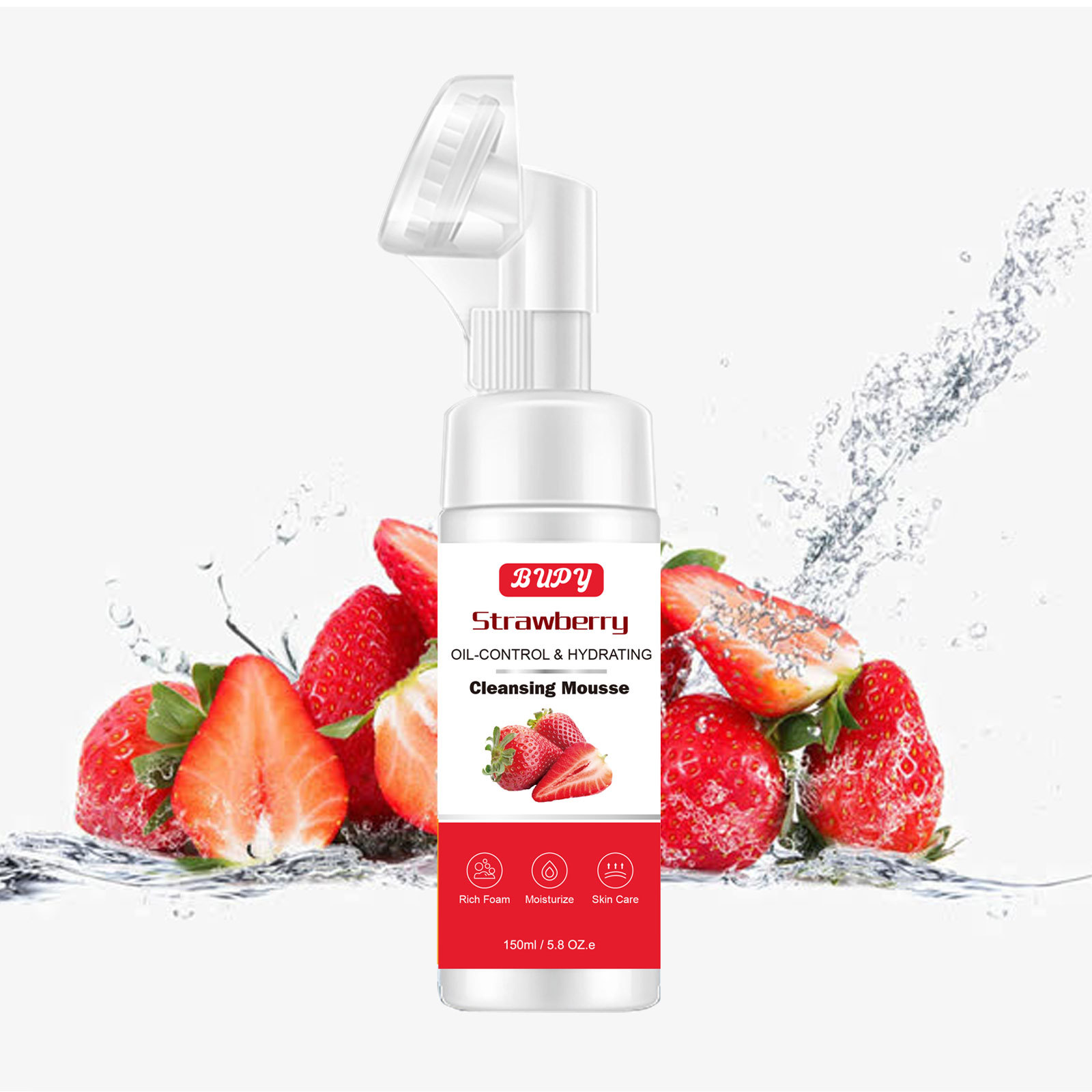 Strawberry Cleansing BUPY Mousse Facial Cleanser Sensitive skin is fresh, clean, delicate, and deeply cleansed_voghion.com
