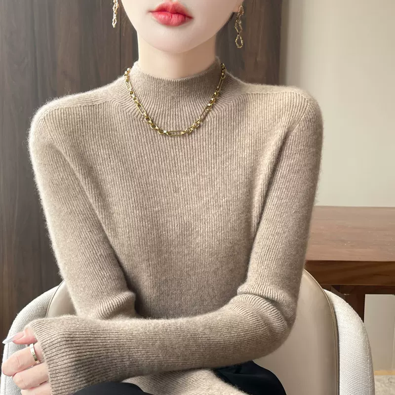 一线成衣秋冬半高领打底衫女加厚内搭修身显瘦洋气软糯针织毛衣