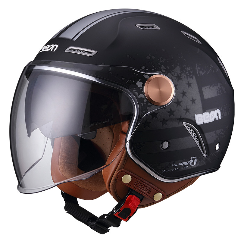 Beon estándar nacional 3C certificado doble lente retro casco motocicleta coche eléctrico 3/4 medio casco caliente cuatro estaciones