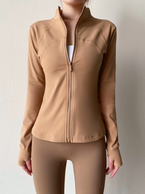 秋冬新款加绒加厚瑜伽服上衣女长袖修身显瘦立领拉链健身运动外套|undefined