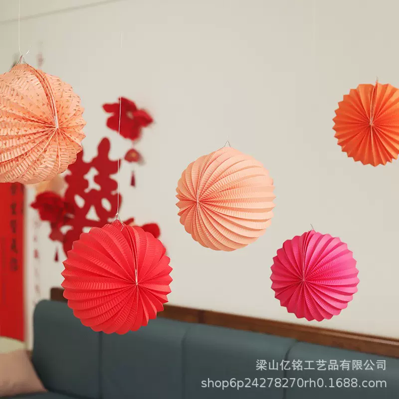西瓜灯笼挂饰结婚房布置场景装饰订婚装饰套装卧室客厅蜂窝球纸球