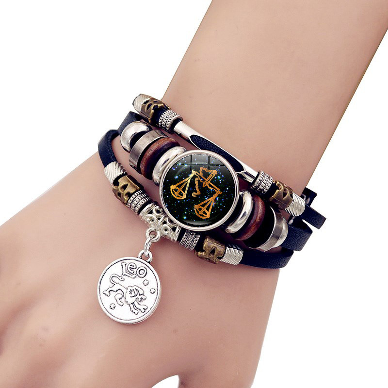 Fashion Constellation Pu Leather Glass Unisex Bracelets