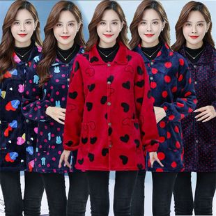 Winter flannel smock adult women's long sleeve fleece-lined thickened mom's fashionable coat kitchen apron overalls