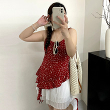 大码女装不规则荷叶边背心女2026夏款胖mm外穿内搭碎花吊带ND1558