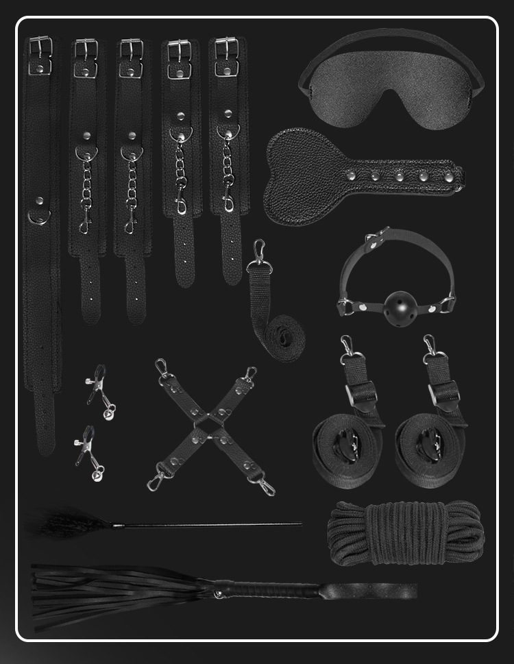 Jiuai SM Bondage Set 12-Piece Black PU Restraint Kit for Couples — detail image 18