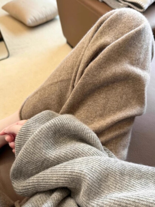 CHAO推荐！闭眼入！高腰显瘦针织阔腿裤女秋冬保暖外穿打底糯米裤|undefined