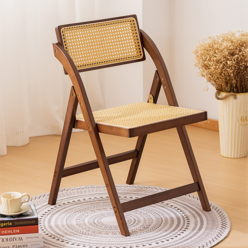 Silla de comedor plegable de ratán de estilo japonés, silla con respaldo para el hogar, silla de comedor informal para el comedor, silla de aprendizaje cómoda de bambú
