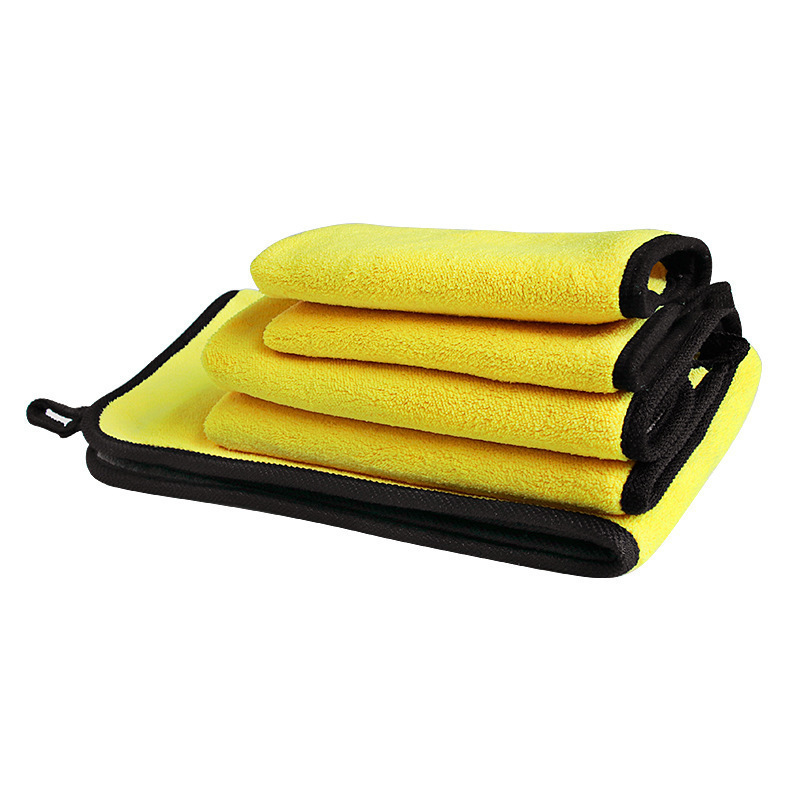 Bordeado de franela de doble cara, fibra, cabello largo, grueso, toalla de limpieza de automóviles absorbente multifuncional y duradera, toalla de lavado de automóviles de dos colores encerada