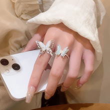 韩系超仙气质炫彩蝴蝶戒指女轻奢小众百搭气质开口食指戒网红指环