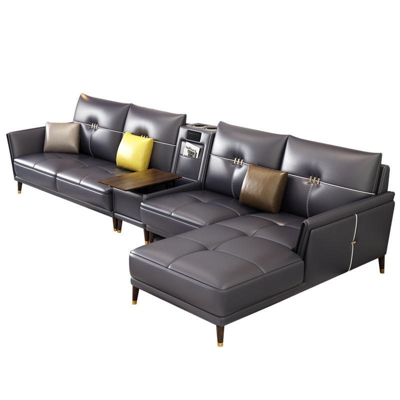 Sofá de cuero de estilo minimalista italiano, conjunto en forma de L para sala de estar de apartamento pequeño, sofá nórdico moderno y sencillo de tres plazas.