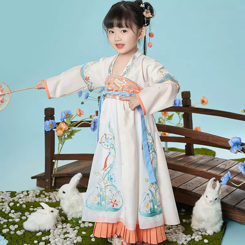 品牌童装汉服新款古风女孩襦裙秋装原创国风连衣裙儿童古装公主裙