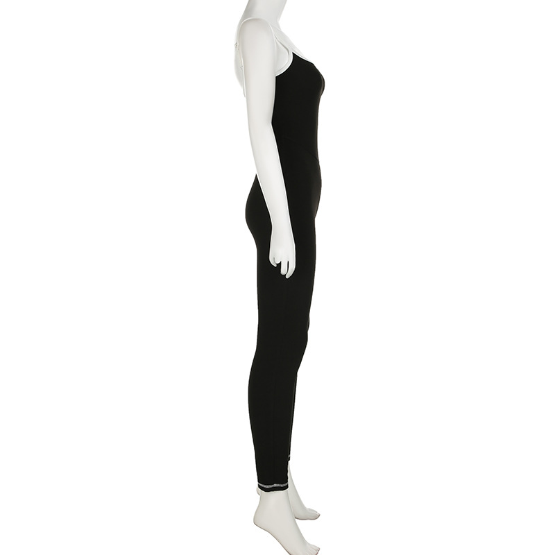 Women Clothing Edge Adjustable Sling Jumpsuit Contrast Color Tight Sexy Yoga Sports One Piece Trousers