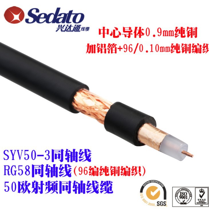 厂家直销RG58同轴线导体0.9mm无氧铜   SYV50-3同轴电缆