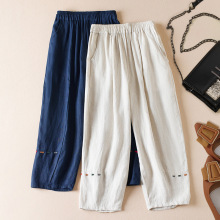 实拍棉麻哈伦裤萝卜裤女裤九分裤女麻裤女款宽松休闲裤