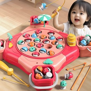 Children's Fishing Toys Wholesale Cross-Border Electric Music Rotating Fishing Plate Set Baby Toys for Boys and Girls