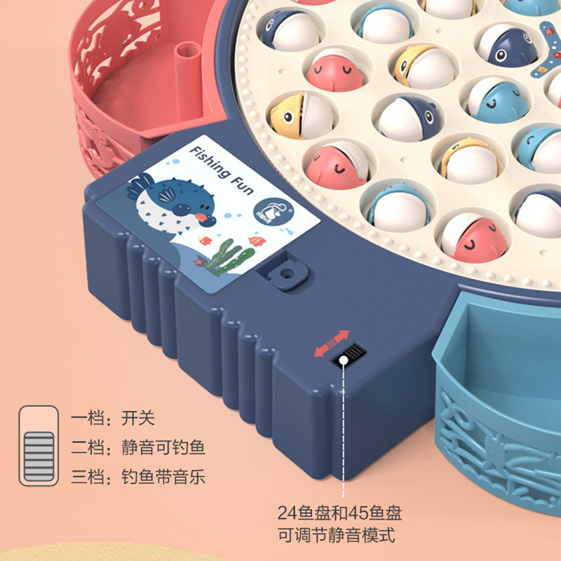 Plato de pesca eléctrico multifuncional para niños juguete música giratoria varilla de pesca magnética traje rompecabezas educación temprana regalo al por mayor