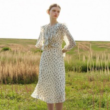 一手货源【DS22】品牌专柜撤柜！碎花荷叶边收腰长袖连衣裙25秋