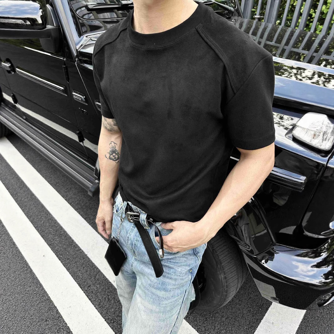 Vêtements pour hommes EME Style Old Money Solona Cool Couleur unie Coupe régulière aux épaules Manches déconstruites T-shirt court Boxy_voghion.com