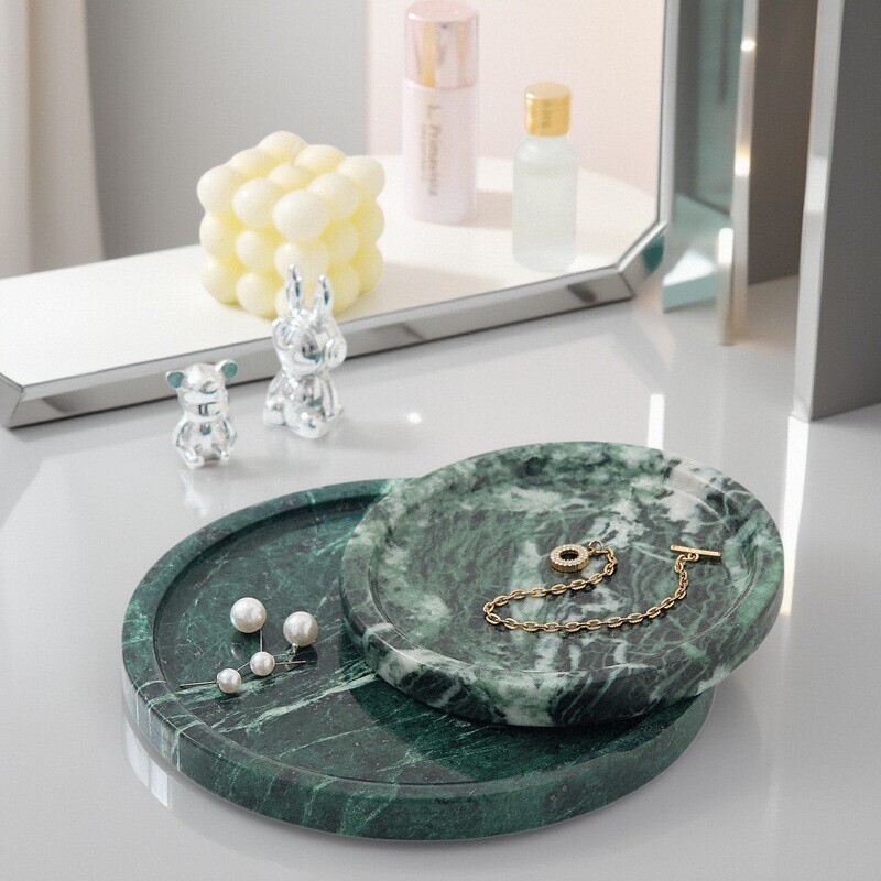 High Luxury Style Morandi Green Disc Simple Desktop Decoration Glasses Storage Box Entrance Decoration Storage Tray Wholesale