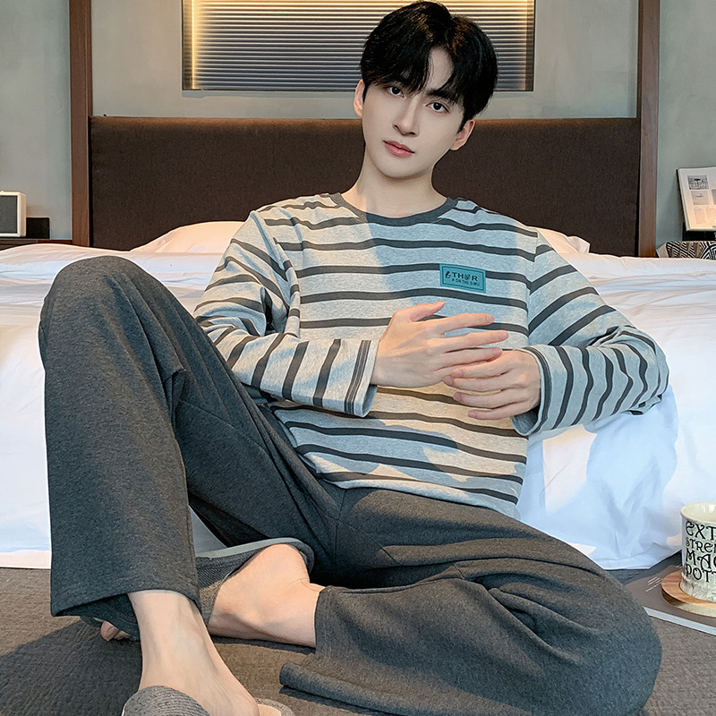 Pajamas men's spring and autumn cotton long-sleeved New Home wear young and middle-aged leisure can be worn outside suit loose plus size