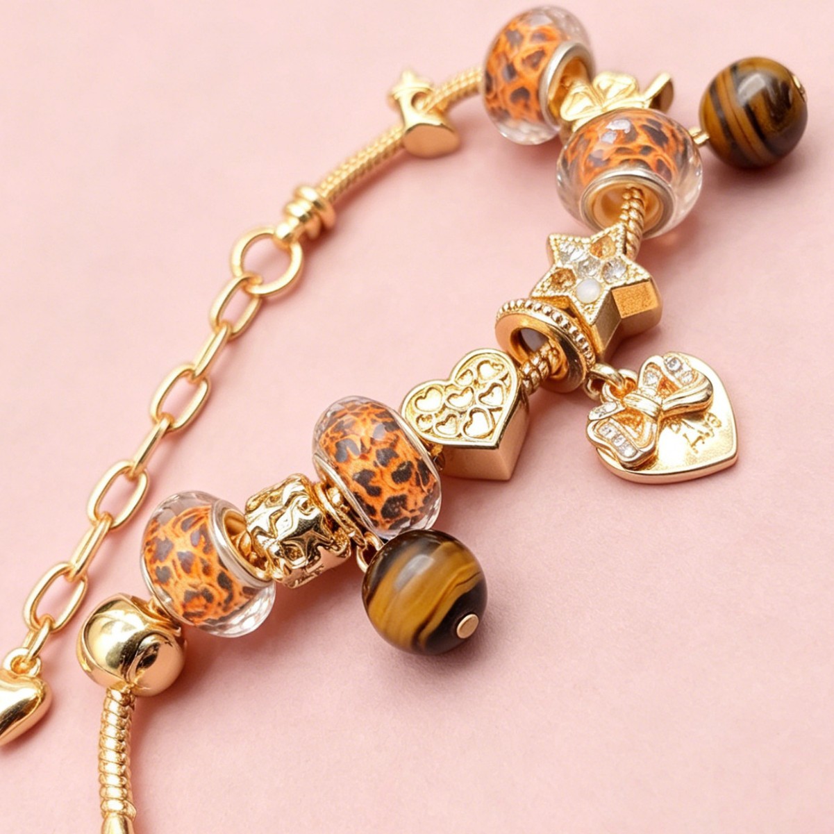 Brazalete Panjia Boundary DIY explosivo brazalete con cuentas, arco de leopardo, colgante de ojo de tigre natural, joyas de moda