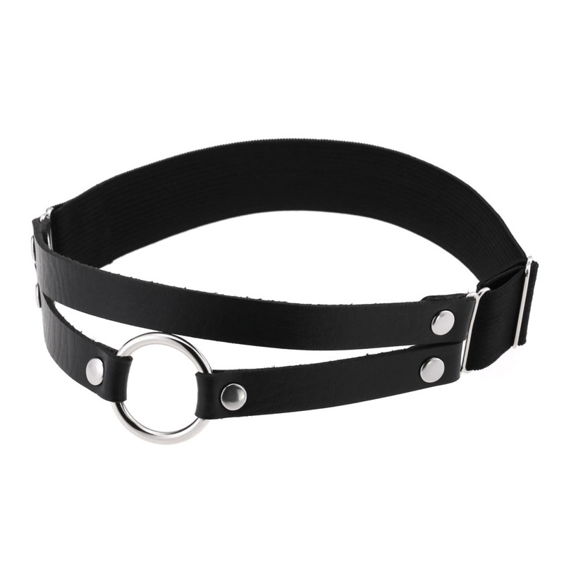 European and American Punk Trendy Women's Leather Double Row Double Line Leg Belt Bar Stage High Elastic Ring Thigh Ring Garter Belt