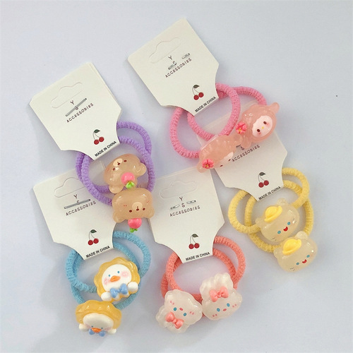 2 packs of new pairs of headbands for children, jelly color cartoon animal hair ropes, baby girls' rubber band hair ropes
