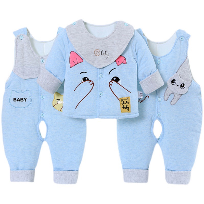 Ropa de bebé recién nacido Invierno 3 meses recién nacido Otoño e Invierno chaqueta acolchada de algodón de tres piezas engrosada 0-1 años bebé traje de Abrigo acolchado de algodón