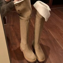 羊羔毛版~葡萄妈同款过膝长筒靴女秋冬厚底靴子加厚绒保暖雪地靴