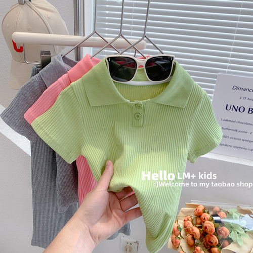 Internet celebrity must-have children's clothing 2024 summer style girls Korean style casual fashion short-sleeved tops nine-quarter pants two-piece suit trendy