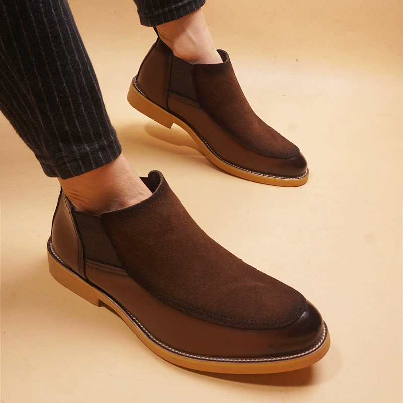 Весенние и осенние корейские остроконечные кожаные сапоги Мужская мода Челси короткие сапоги мужские корейские остроконечные кожаные туфли