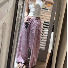 跨境夏季浪漫时尚百搭松紧高腰清新甜美风碎花休闲阔腿裤女长裤子