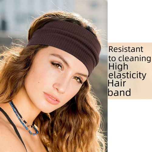 Amazon Western Cross-border Pure Color Sports Headband Retro Knit Yoga Headband High Elastic Wide Edge Scarf