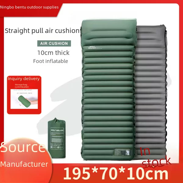Camping Tent 10cm Thick Moisture-Proof Nap Mat Folding Air Mattress Outdoor Foot Pedal Inflatable Mat Storage