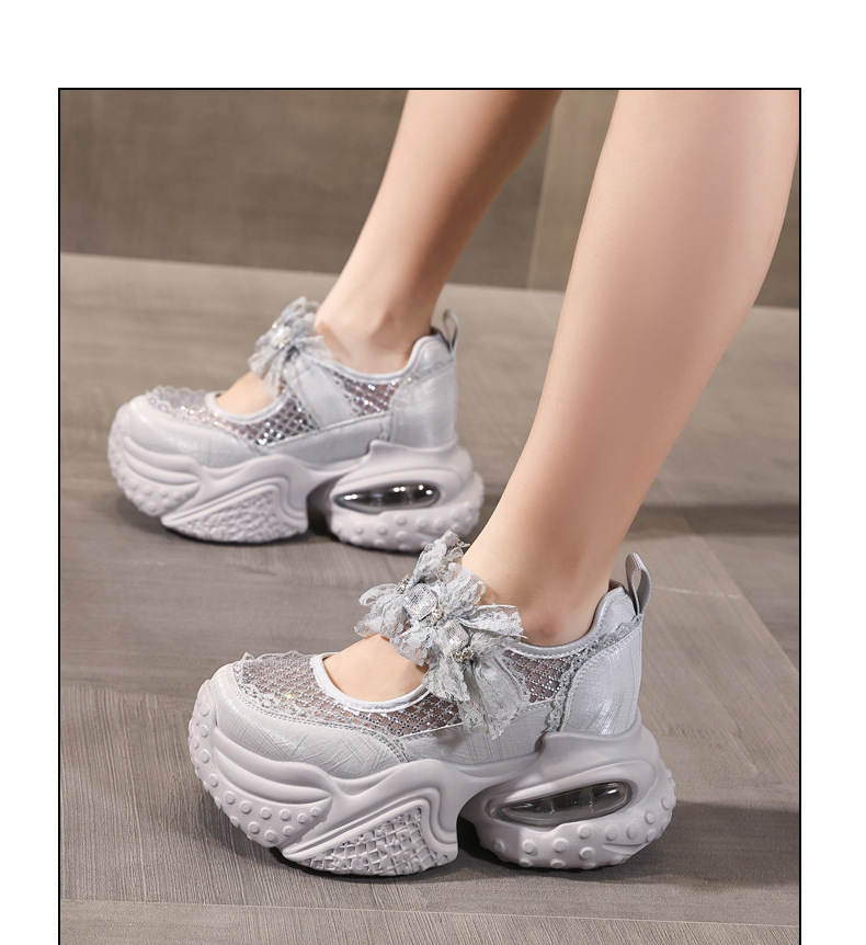 Giày sneaker nữ đế dày tăng chiều cao thoáng khí lưới thể thao — màu trắng chi tiết 12