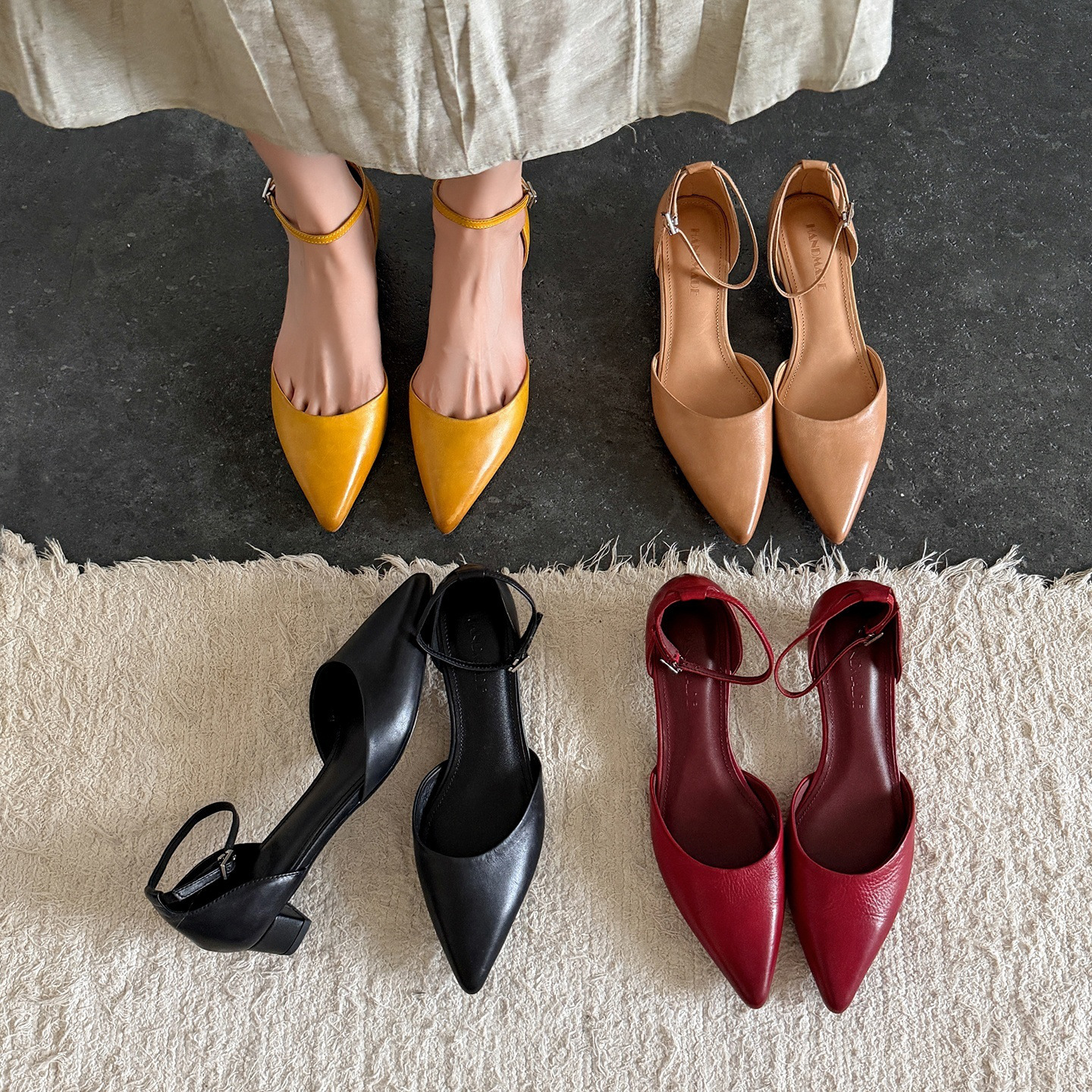 Sandal nữ mũi nhọn quai ngang gót vuông 3,5 cm phong cách Hàn Quốc — đen
