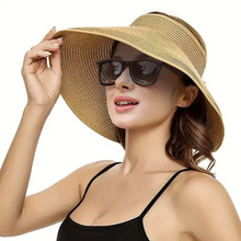 夏季草帽可折叠空顶防晒太阳帽便携户外遮阳帽大沿沙滩帽跨境