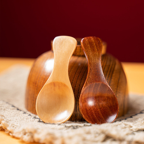 Household small spoon ice cream spoon wooden Japanese creative solid wood milk powder spoon short handle teaspoon manufacturer wholesale