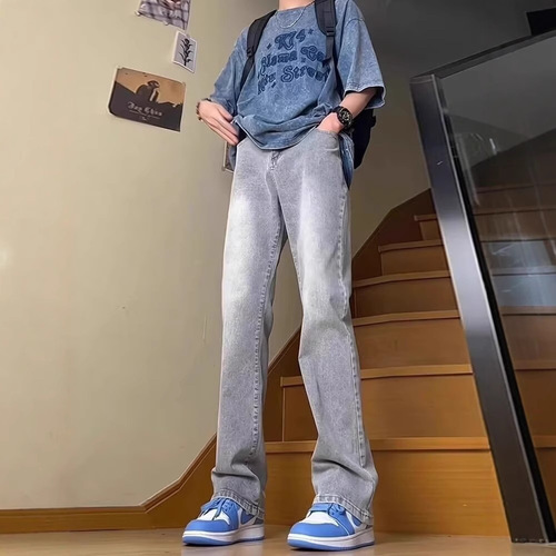 American Retro Denim Straight-Leg Loose Wide Leg Casual Long Pants for Men - Spring and Autumn New Style