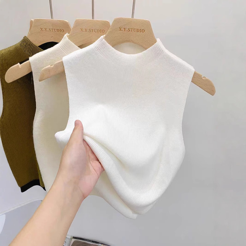 High-End Elegant Summer Sleeveless T-Shirt Knitwear Half Turtleneck Slim Fit Accessible Luxury Internet Celebrity Popular Vest Bottoming Shirt for Women High-End Elegant Summer Sleeveless T-Shirt Knitwear Half Turtleneck Slim Fit Accessible Luxury Internet Celebrity Popular Vest Bottoming Shirt for Women