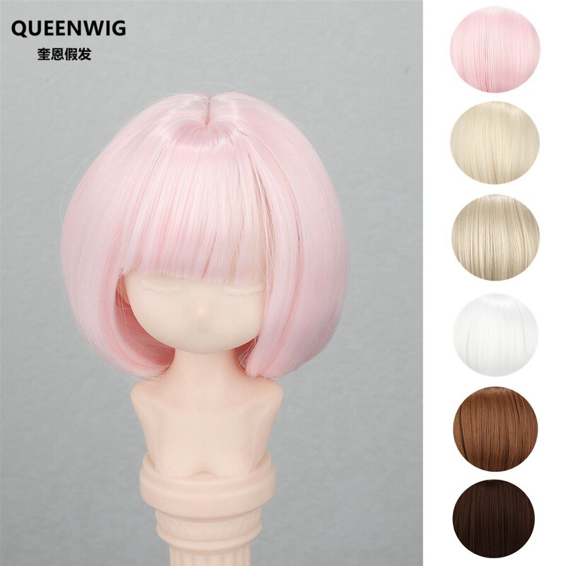 {Quin Wig} Bjd/Sd/Xiongmei Wig with Bangs Short Hair Long Scalp Bobo Style Cross-Border Hot Selling in Stock {Quin Wig} Bjd/Sd/Xiongmei Wig with Bangs Short Hair Long Scalp Bobo Style Cross-Border Hot Selling in Stock