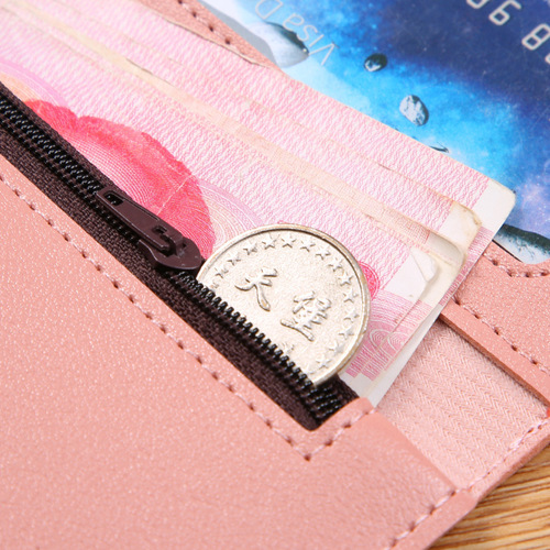Women's Wallet Women's Long Tri-fold Flip Korean Style Small Fresh Student Coin Position Multi-Function Buckle Wallet Foreign Trade