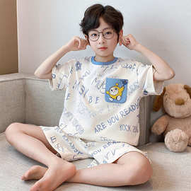 男童睡衣薄款青少年大童儿童家居服夏季短袖家居服套装外穿空调服