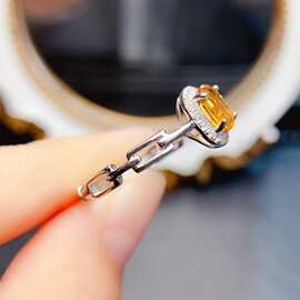 天然S925银黄水晶戒指5*7mm轻奢高级感项链 新款网红饰品批发