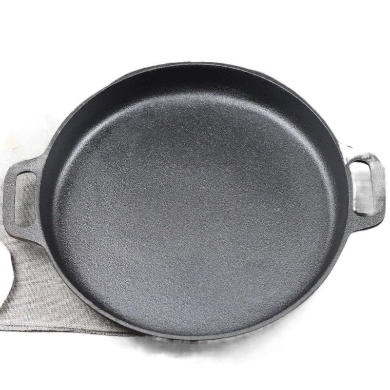 Double-Handle Cast Iron Pancake Pan, Thickened, Rope-Wrapped Handles, Uncoated