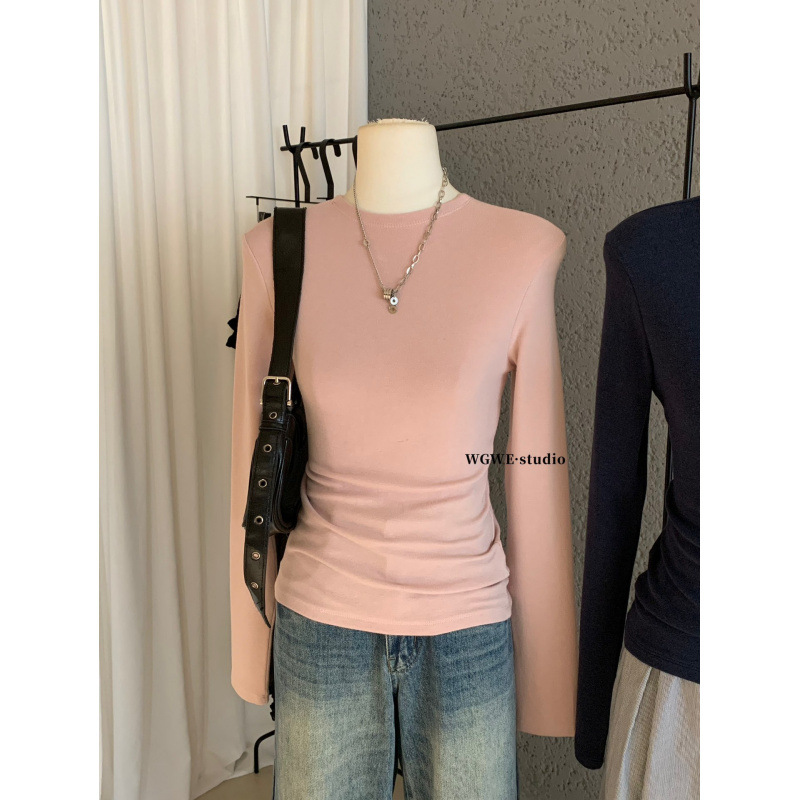 Senna Wgwe7656 Guangzhou Thirteen Lines Women's Clothing 2025 Autumn New Round Neck Long Sleeve T-Shirt Shoulder Top