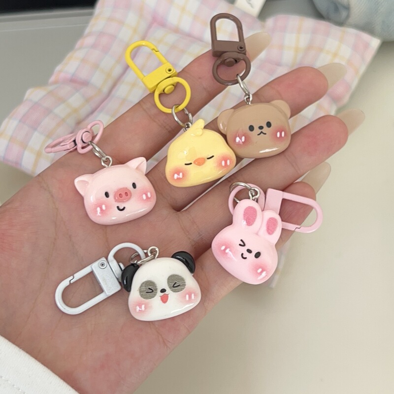 Blush Big Head Cartoon Keychain Cute Piggy Bear Bunny Pendant Soft Cute Animal School Bag Pendant Accessories Blush Big Head Cartoon Keychain Cute Piggy Bear Bunny Pendant Soft Cute Animal School Bag Pendant Accessories